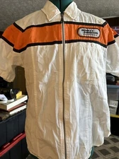 Embroidered Harley Davidson Racing Zip Up Shirt Large Iconic Orange, White $ Blk