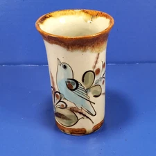 Ken Edwards Mexican Tonala Pottery Bluebird Tumbler Signed