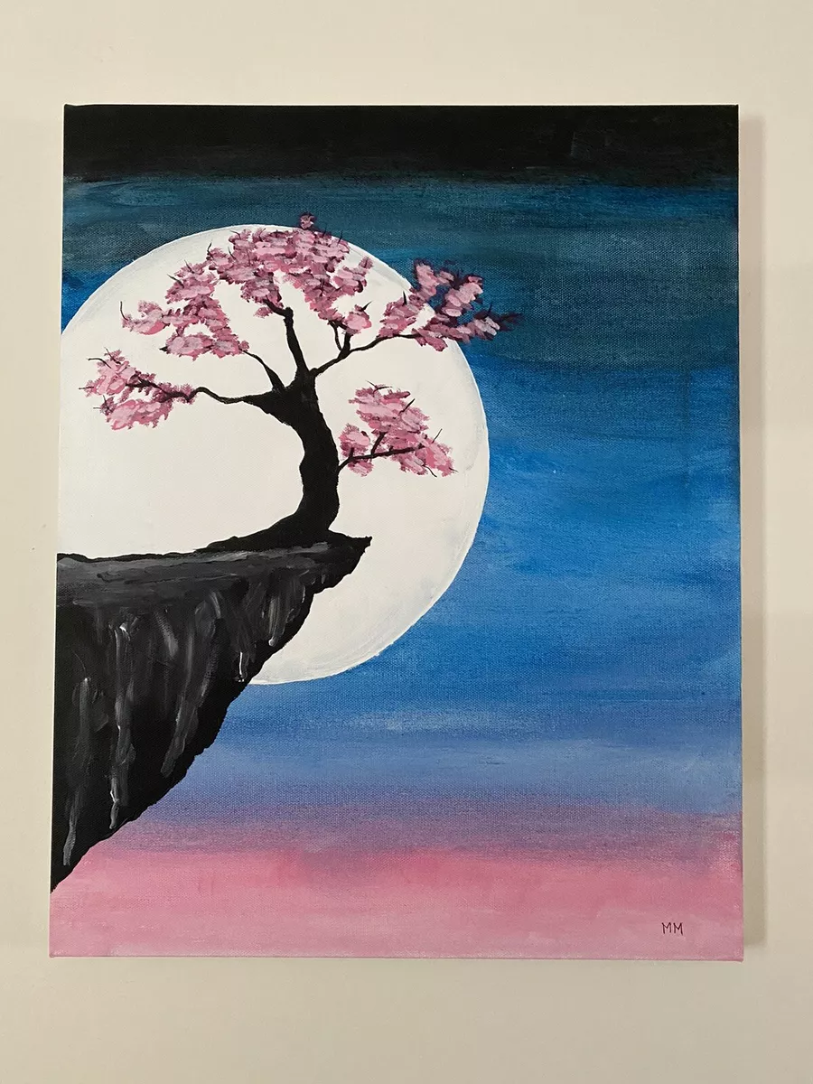 Original Acrylic Painting On Canvas Midnight Blossom RARE By
