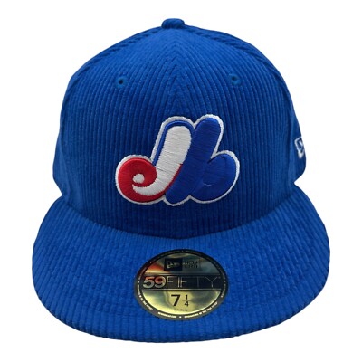 New Era 59Fifty Montreal Expos Fitted Hat Cap 7 1/4 Blue Corduroy MLB Throwback