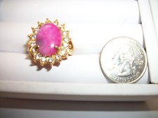 STAINLESS STEEL FASHION COCKTAL RING SZ 8 SILVER TONE PINK STONE W/ CZS
