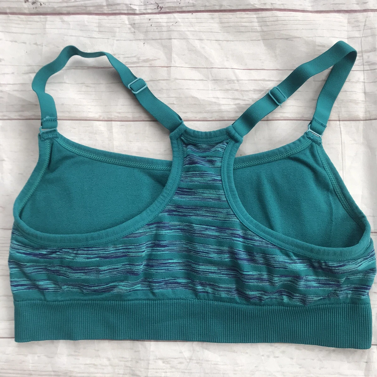 MTA Sports Womens M Medium Racerback Sports Bra Molded Cup M Striped Green