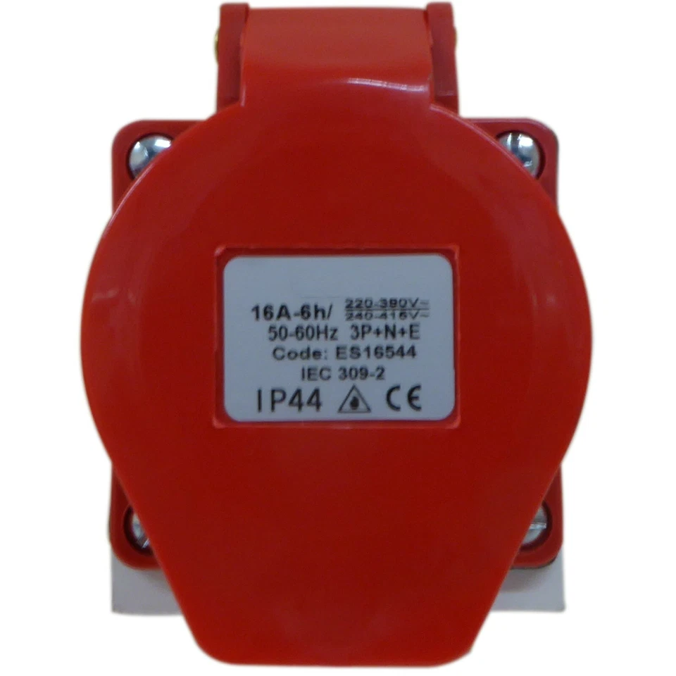 16 Amp Socket 5 Pin Surface Wall Mount 400V 3 Phase Red Outdoor IP44 Industrial - Image 2 of 4