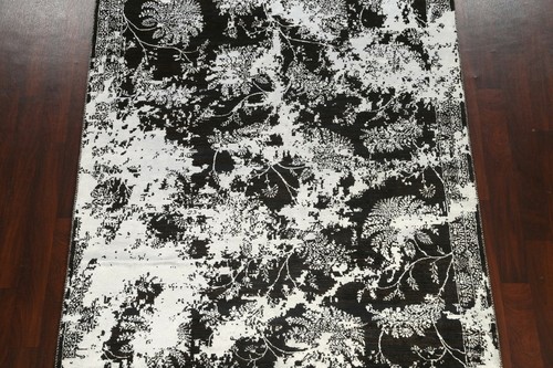 Wool/ Silk BLACK & SILVER Distressed Look Area Rug Hand-knotted Floral 6x9 ft. - Picture 3 of 12