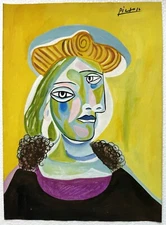 Pablo Picasso (Handmade) Drawing On Paper Signed & Stamped Mixed Media, Vtg Art