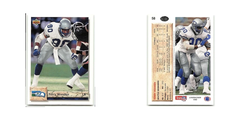 Terry Wooden 1992 Upper Deck #58 Seattle Seahawks Football Card NM - Image 3 of 3