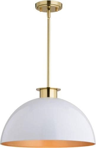 Vaxcel Lighting P0411 Devon 16"W Pendant - Glossy White / Satin Brass - Picture 1 of 12