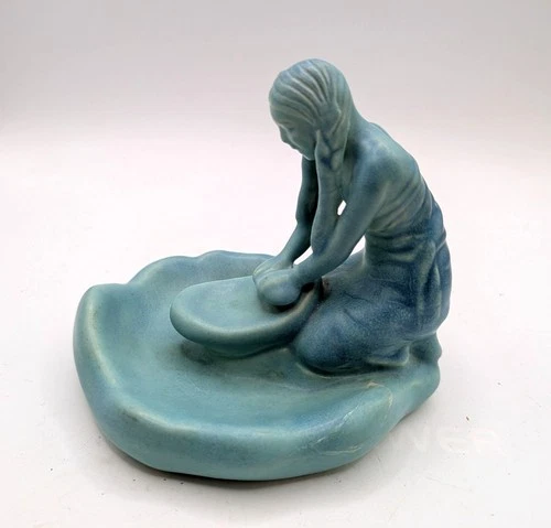 Vintage Van Briggle Art Pottery Blue Native American Indian Maiden Figurine