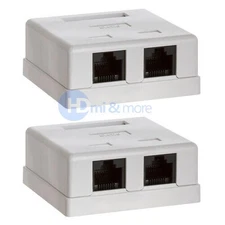 2x Double Hole Cat 6 Surface Mount Box Keystone Jack Cat6 Jack 2 Port