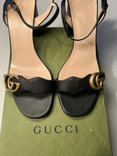 GUCCI GG Marmont Black Leather Block Heel Sandals - Size 40 - New in Box