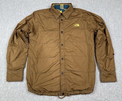 The North Face Reversible Jacket Mens Medium Brown Flannel Plaid Puffer Shacket