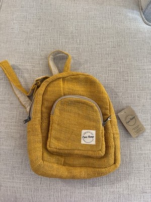 Core Hemp Small Backpack Mustard Yellow Hemp Boho Purse Bag Handmade Nepal