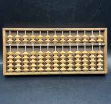 Antique Japanese Wood Soroban Abacus 13 Rows Hand Carved Inscriptions 11.5" x 5"