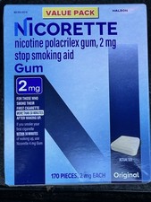 Nicorette Original Flavor Chewing Gum 170pcs, 2Mg , Exp 03/2028