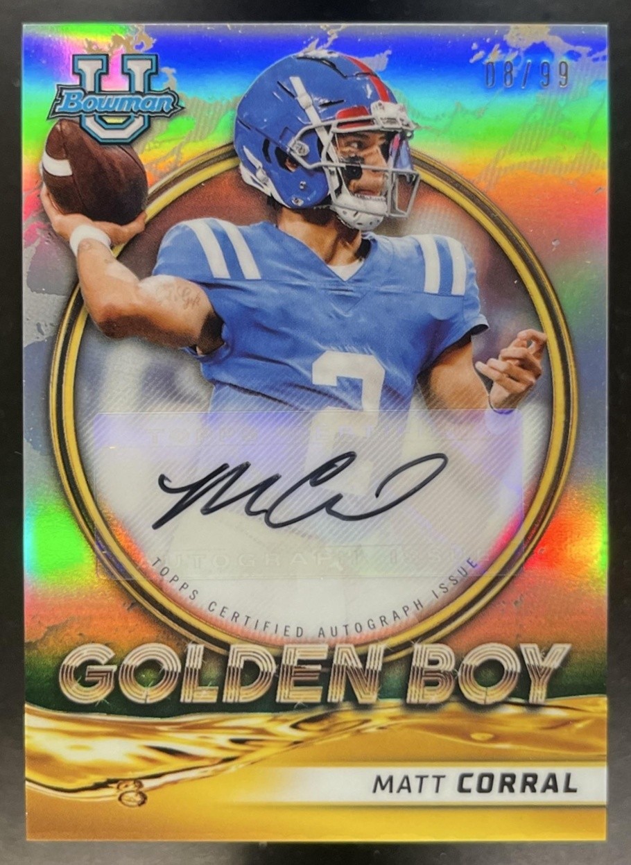 Matt Corral /99 RC Auto 2021 Bowman University Golden Boy #GBA-MC