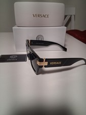 Versace Men's Rectangle Sunglasses Black Plastic Frame Gray Tinted Lens
