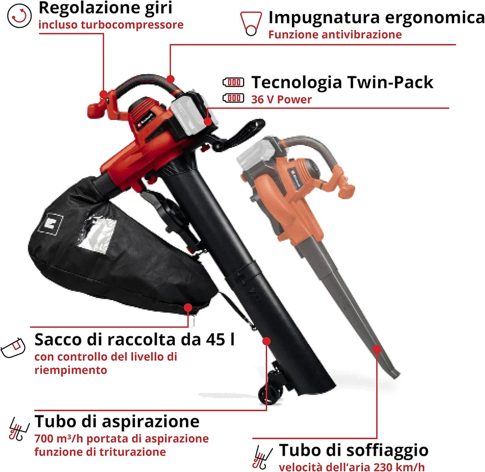Staubsauger Gebläse Blätter 36V Lithium Pxc Einhell Turbo Rohr 2-in-1 Ohne Batt - Bild 3 von 4
