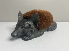 Vtg Animal Fox Shoe Boot Brush Hen-feathers Mud Room Door Stop