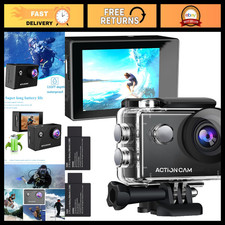 1080P Action Camera, 30fps Sports Cam, Waterproof 40m, 2 Batteries, Accessories