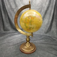 Desktop World 6" Diameter Globe w/ Brass And Wood Base Vintage With USSR