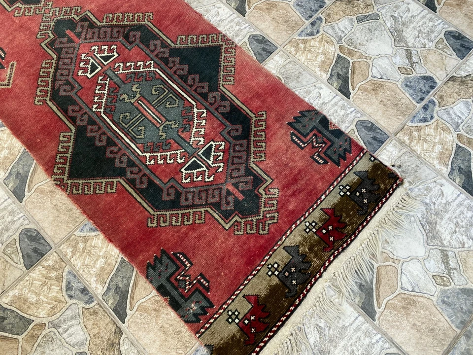 1970s Geometric Turkish Vintage Runner, Tribal Handmade Anatolian Rug 2.3 × 11.5 - Image 4 of 4