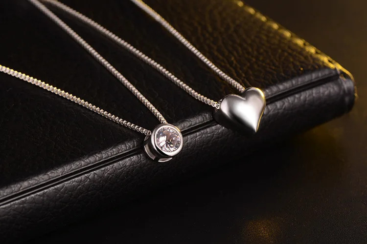 Silver Necklace Double Layer Chain Zircon Heart Pendants Necklaceskolye Choker