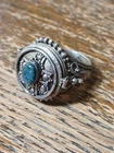 Vintage Sterling 925 Poison Ring Raised Cross Turquoise Cab Size 7 Big Round