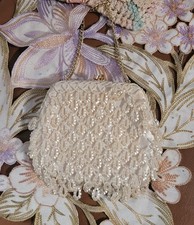 Handmade Ivory Beaded Satin Evening Bag Bridal Purse Beaded Evening Bag