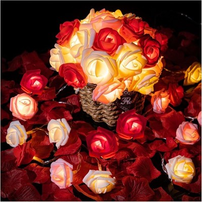 Rose Flower String Lights, 20 LED Battery Operated 10 feet, three-colour
