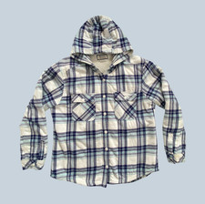 Boston Traders Womens Large Flannel Sherpa Lined Shacket Hooded Blue Plaid