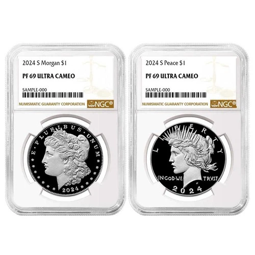 2024-S $1 Proof Morgan and Peace Silver Dollar 2pc Set NGC PF69UC Brown Label