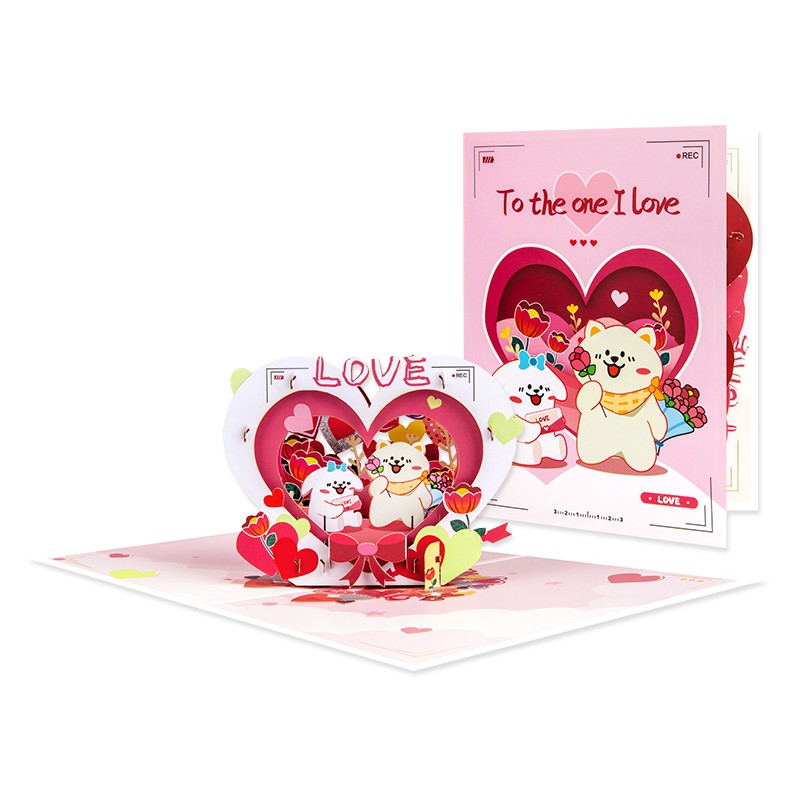 Brightfeel Cute Puppies & Love Theme Romantic 3D Pop Up Greeting Card - White - Image 2