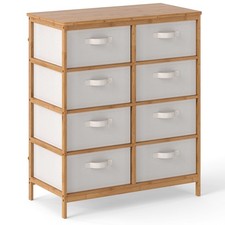 COSTWAY 8-Drawer Dresser Bamboo Storage Tower w/Foldable Fabric Drawers-Beige