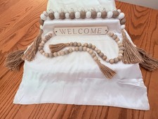 Boho Farmhouse Wood Bead Garland Tassel Set Welcome Sign Neutral Home Decor