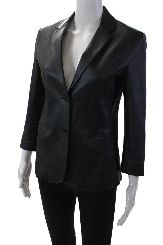 Chaqueta Blazer The Row Mujer Piel de Cordero Cuello Manga Larga Abotonada Azul Marino Talla 8 Foto 3 de 4