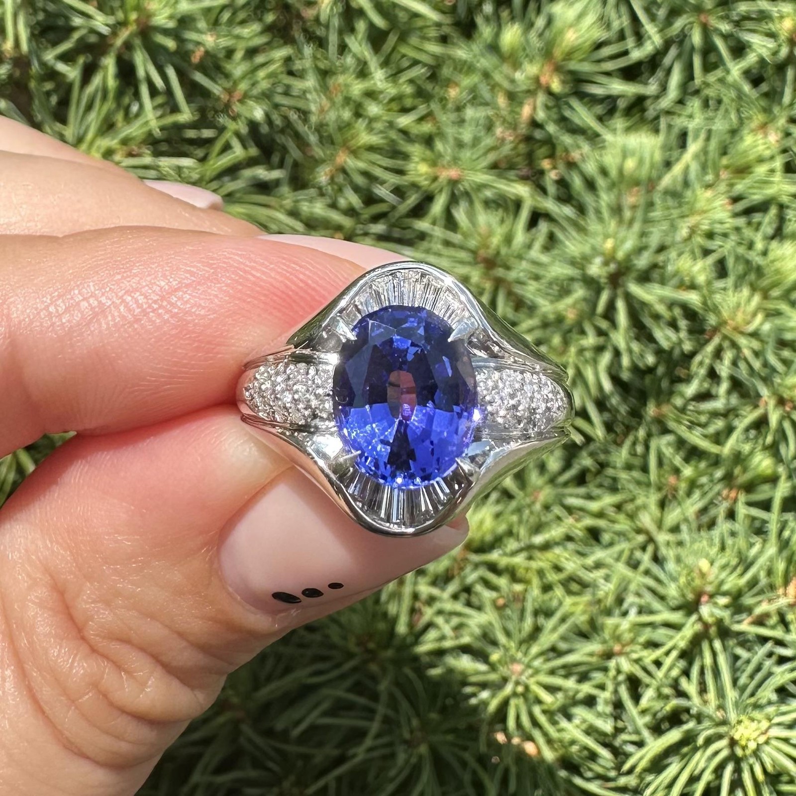 Solid Platinum 2.99ctw Oval Violet Blue Tanzanite… - image 4