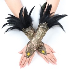 Gothic Women Fingerless Gloves Halloween Ladies Opera Length Punk Feather Gloves