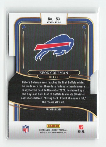 2024 Select Silver Prizm Die Cut Keon Coleman RC Buffalo Bills #153 - Picture 2 of 2