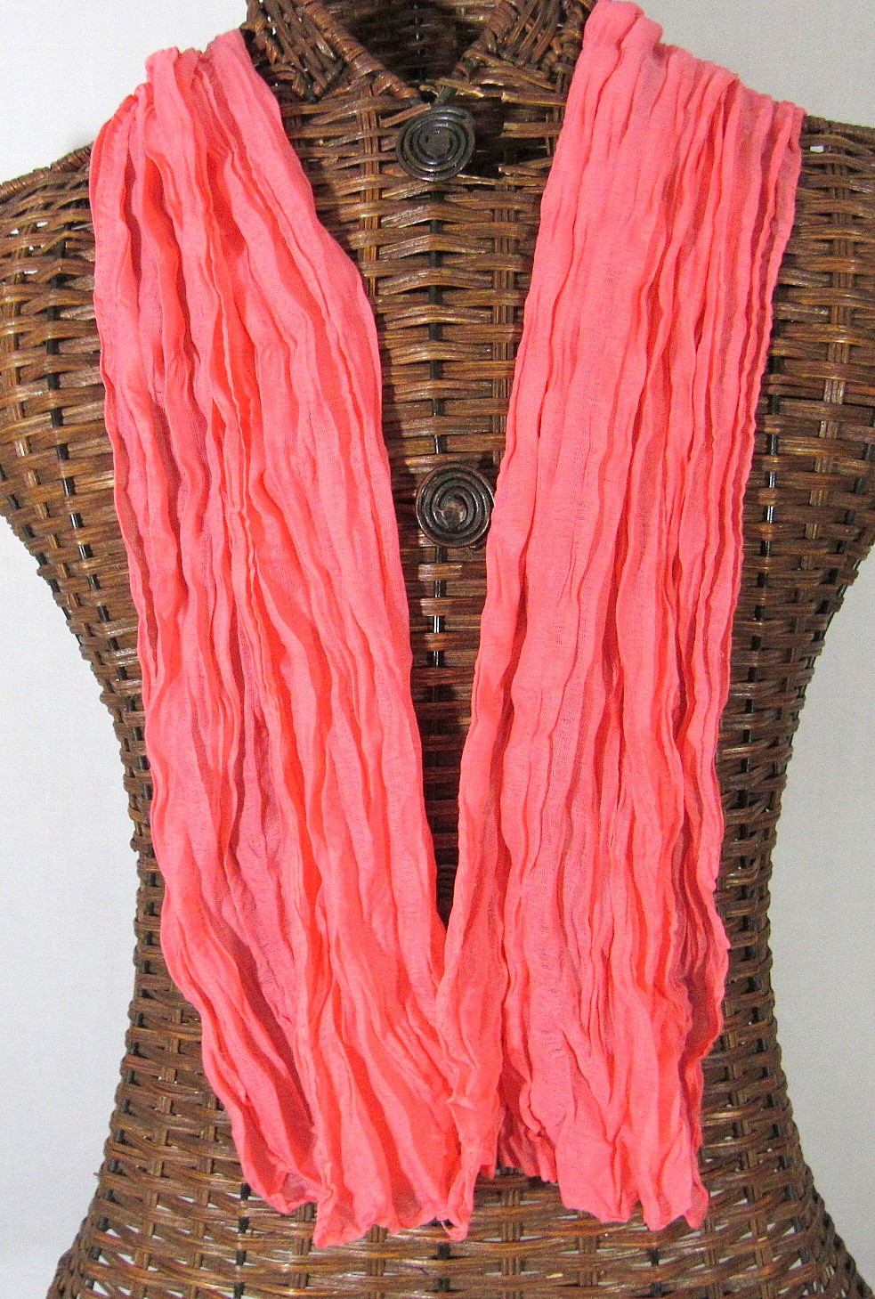 Bright Pink Scarf Voile Cotton Twisted 17x71in Gauzy All Seasons Wash Dry     In