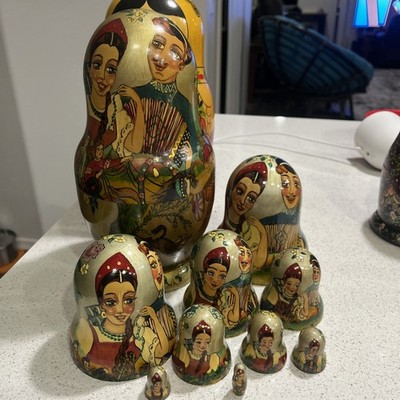 1994 Russian Troika Matryoshka Nesting Dolls 10 Pc Sergiev Posad Hand Painted