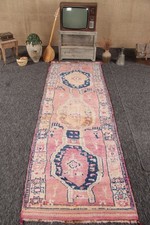 3,3x10,4 ft Rug, Turkish Vintage Rug, Pink Herki Wool Rug
