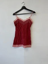 Vintage Twenty One Camisole Small Red Pink Lace Trim Tank Top Slip Y2K Lingerie