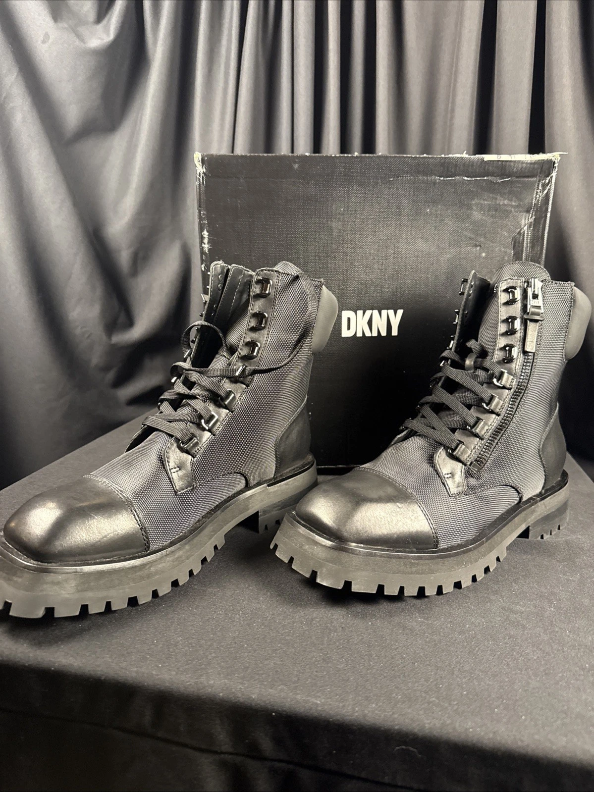 DKNY River Womens Lace-Up Leather Winter & Snow Boots Size 11 Black Retail $230