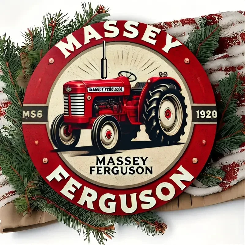 Diseño de tractor Massey Ferguson, placa de pared redonda de aluminio / letrero, nuevo Foto 4 de 4