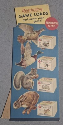 Remington UMC Die Cut Cardboard Sign Poster Shell Box Game Load Calendar Peters