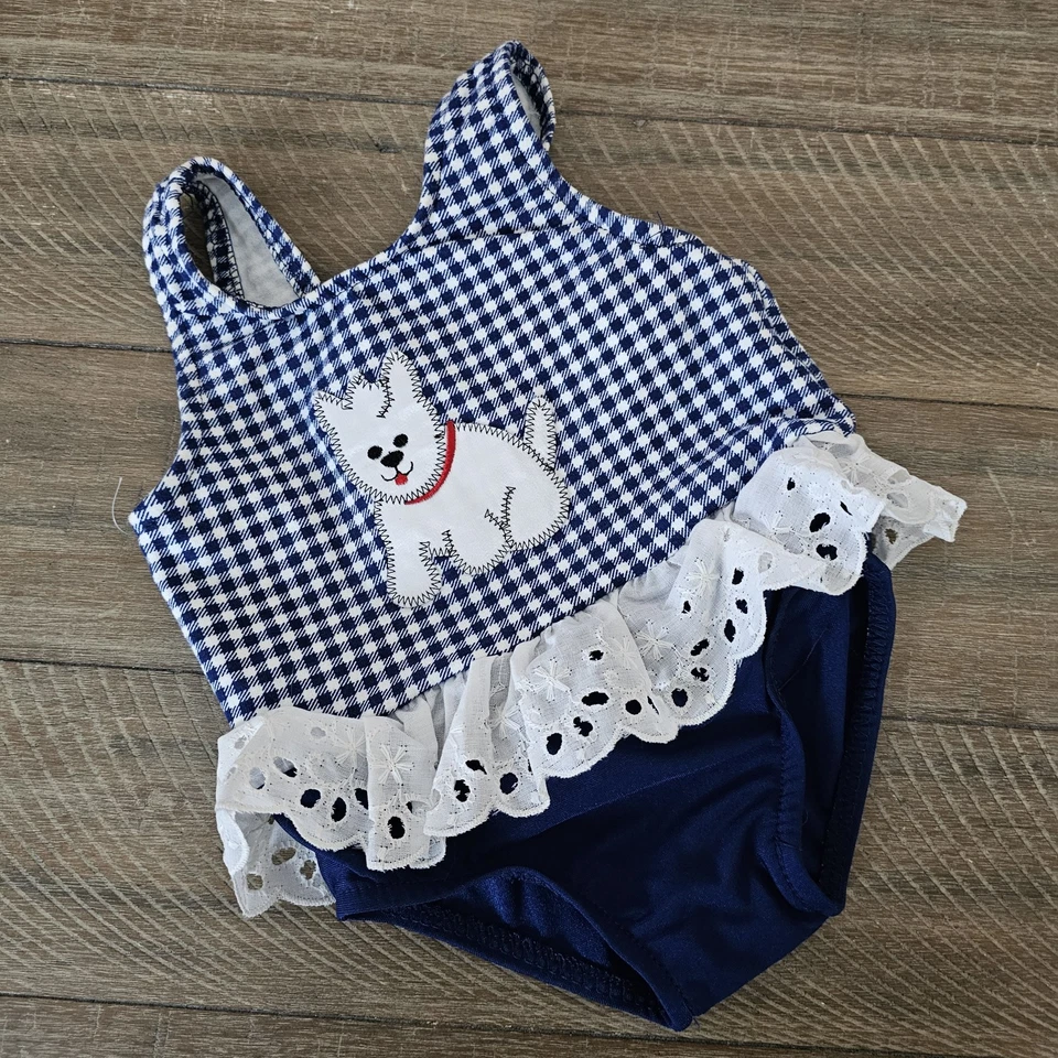 Trajes de baño vintage años 80 niños volantes, lunares, encubrir niñas 18 meses EE. UU. Foto 2 de 4