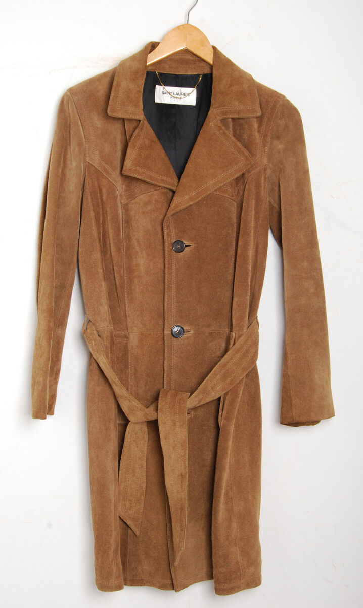 Yves Saint Laurent Women Brown Trench Coat Suede Belted Yves Saint Laurent Women Brown Trench Coat Suede Belted