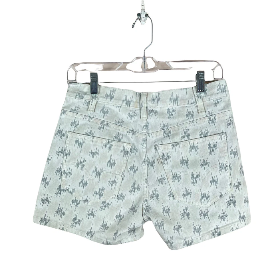 LEVI'S Mujer Talla 27 Azul Blanco Estampado Alto Botón Mosca Denim Vaqueros Shorts Foto 2 de 4