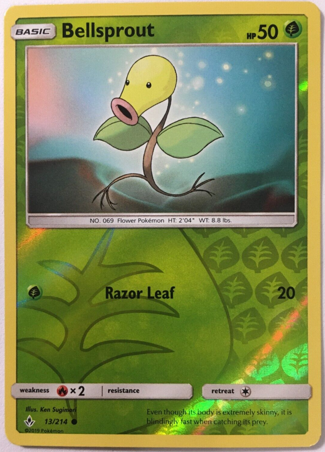 POKEMON BELLSPROUT 13/214 UNBROKEN BONDS COMMON REVERSE HOLO NEAR MINT