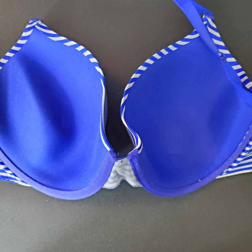 Sujetador Betsy Johnson Forever Perfect Demi Azul Blanco Rayas Acolchado Con Aros 32DDD Foto 3 de 4